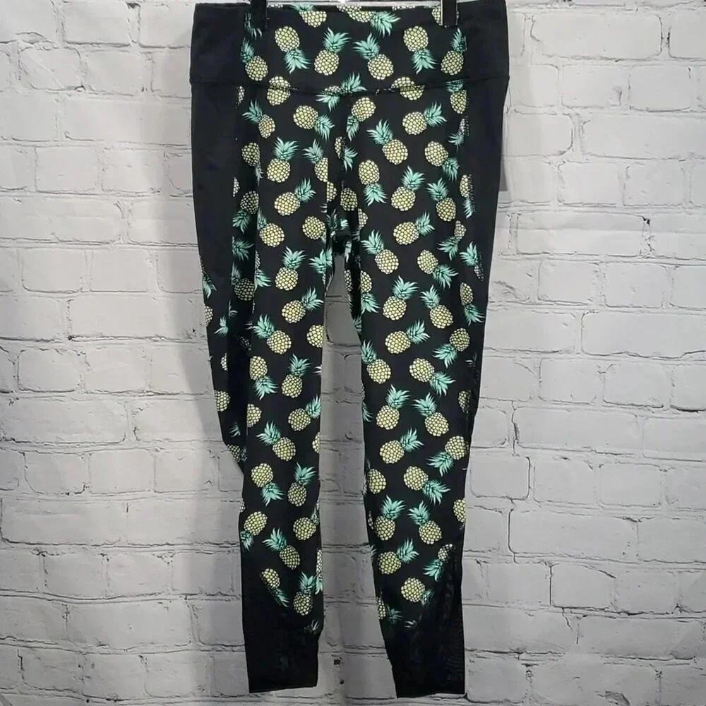 ZELOS CURVY Tropical Tango Black w Pineapples Athletic Leggings Size 1x NWT
